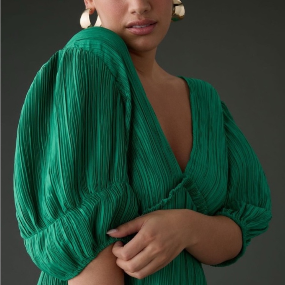 Anthropologie Green Pleated Dress